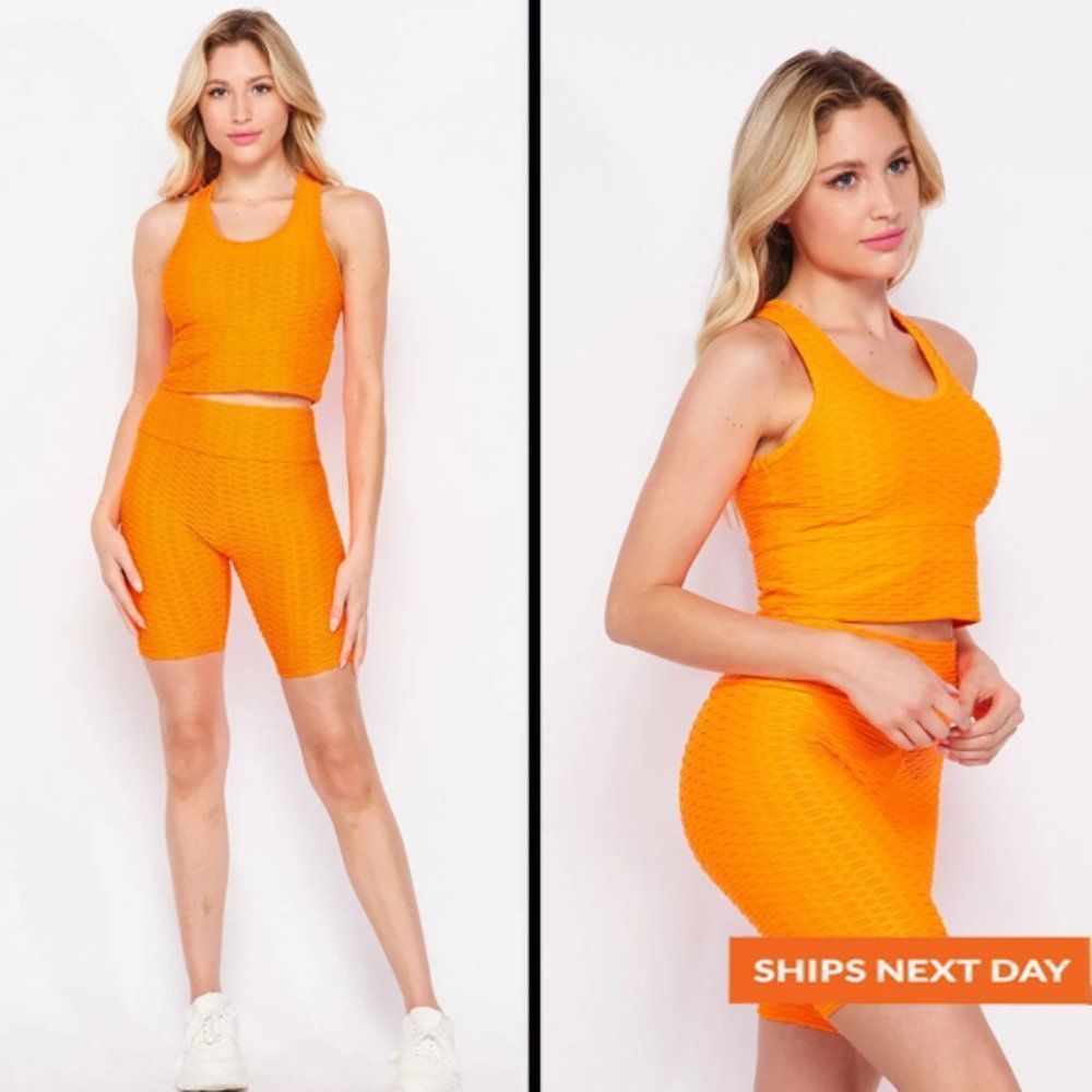 Tiktok Honeycomb Texture 2 Piece Short Set - Biker Short Set - Two Piece Set